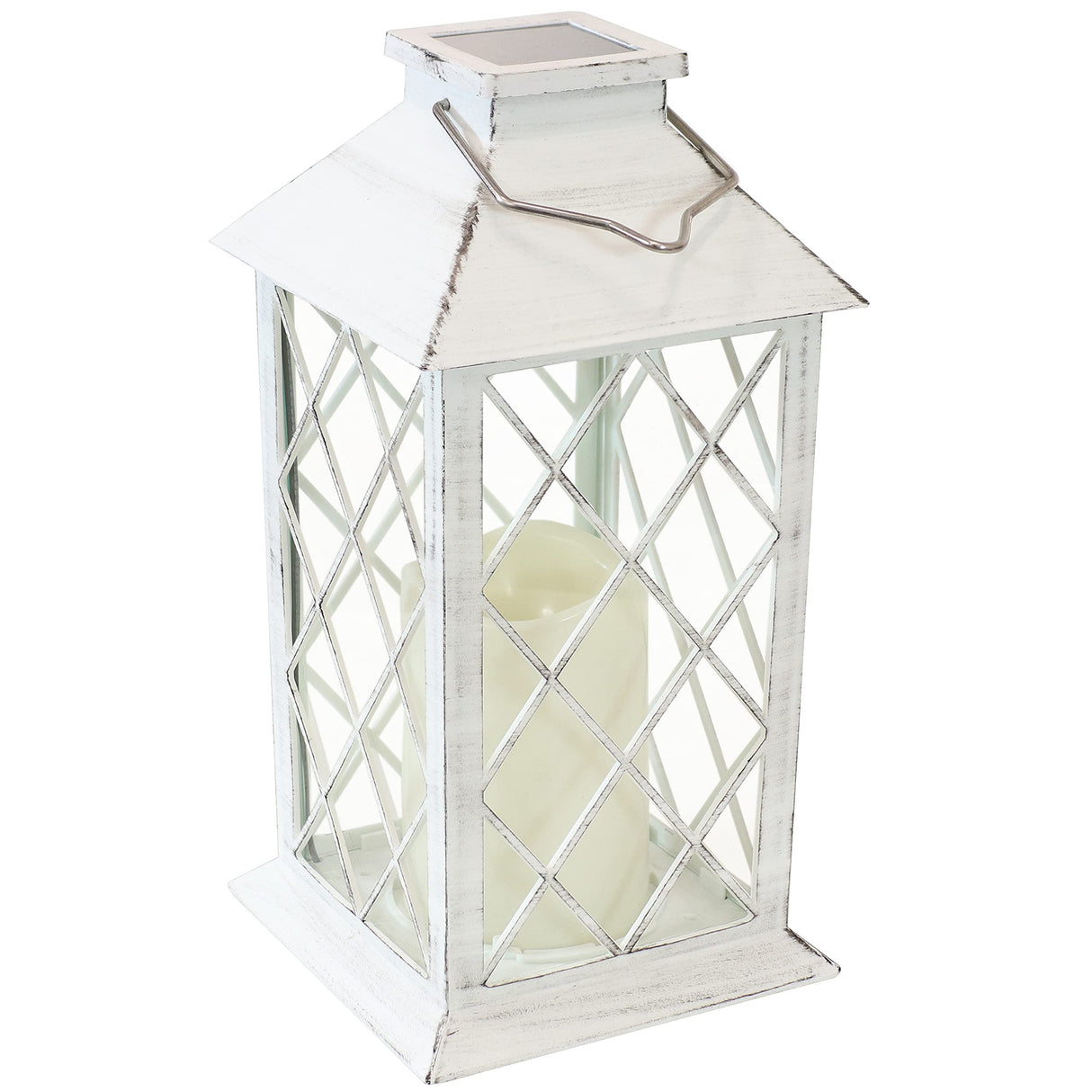 Sunnydaze Concord 11-Inch Solar LED Decorative Candle Lantern - Tabletop/Hanging Light - Set of 2 - White