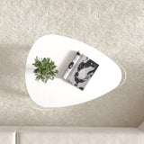 Small Oval Coffee Table,31.5" White Leaf-Shaped Center Table
