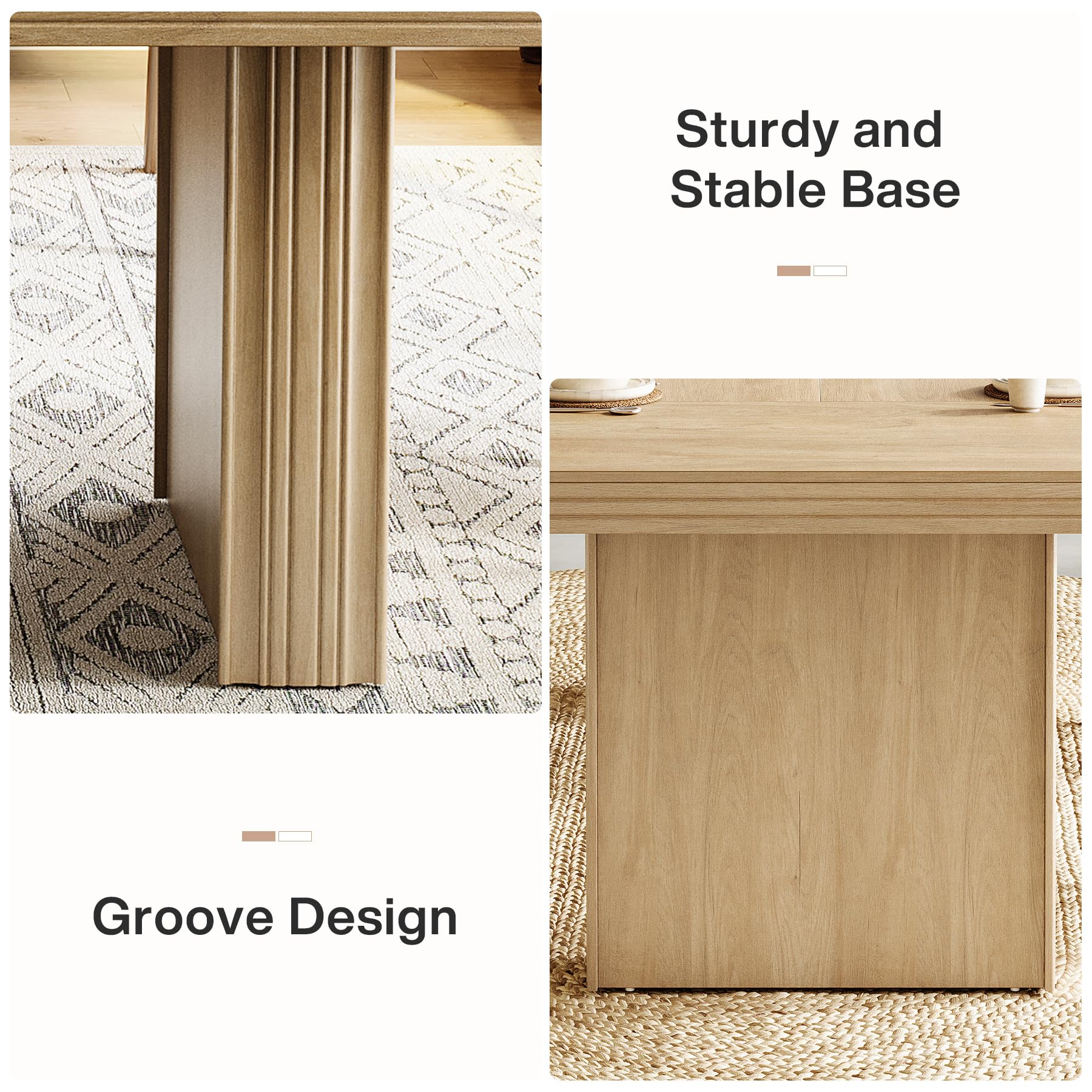 63-Inch Farmhouse Dining Table for 6 with Fluted Line Design