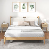 Boho Rattan Nightstand Set of 2, Mid Century Wood Night Stands with Rattan Weaving