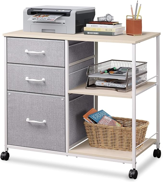 3 Drawer Mobile File Cabinet, Rolling Printer Stand with Open Storage Shelf