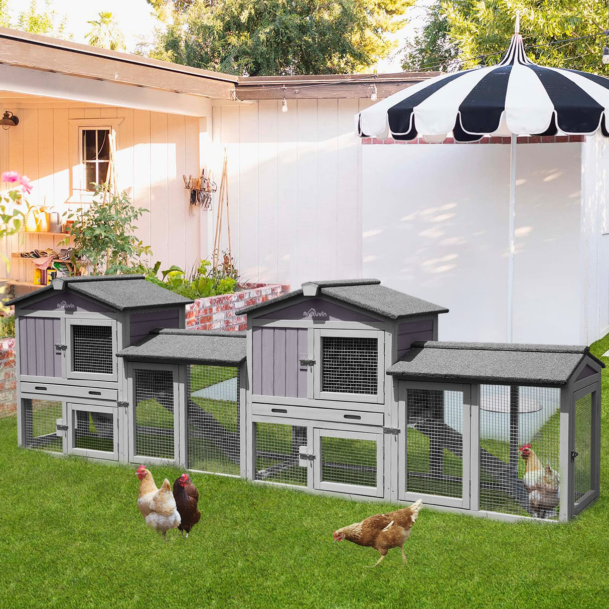 Large Metal Chicken-Coop with Waterproof and Anti-UV Cover, Chicken-Run for Chicken