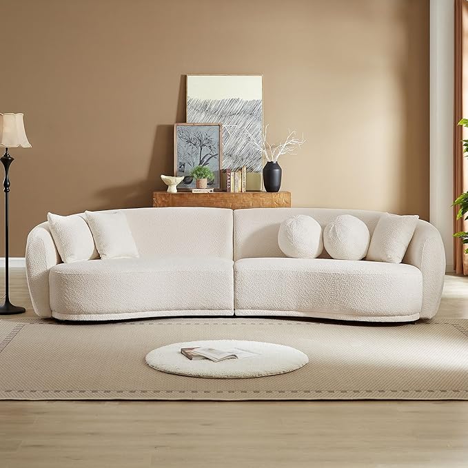 101" Modern Oversized Curved Sofa, Back Upholstered Boucle Couch