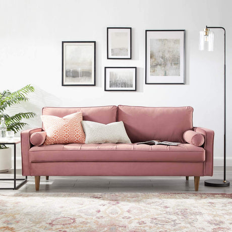 Valour Performance Velvet Upholstered Tufted Sofa, Dusty Rose