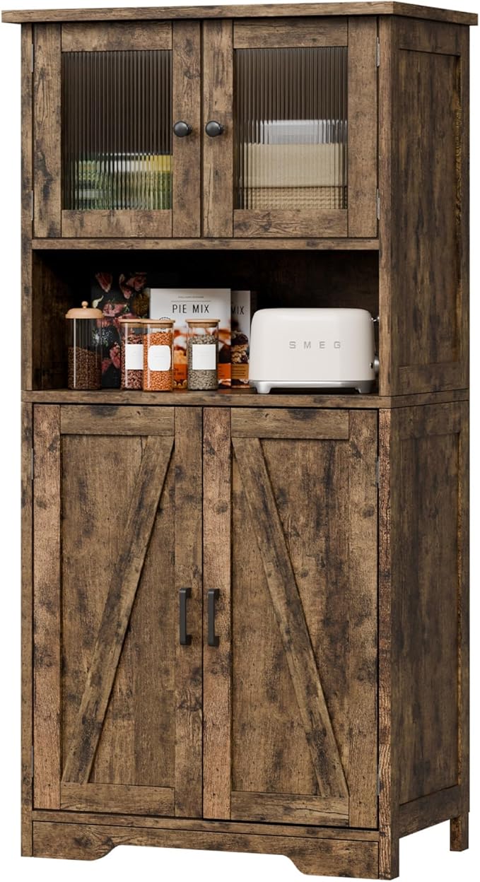 Bathroom Cabinet, 50.4" Storage Cabinet with Glass Doors and Adjustable Shelves