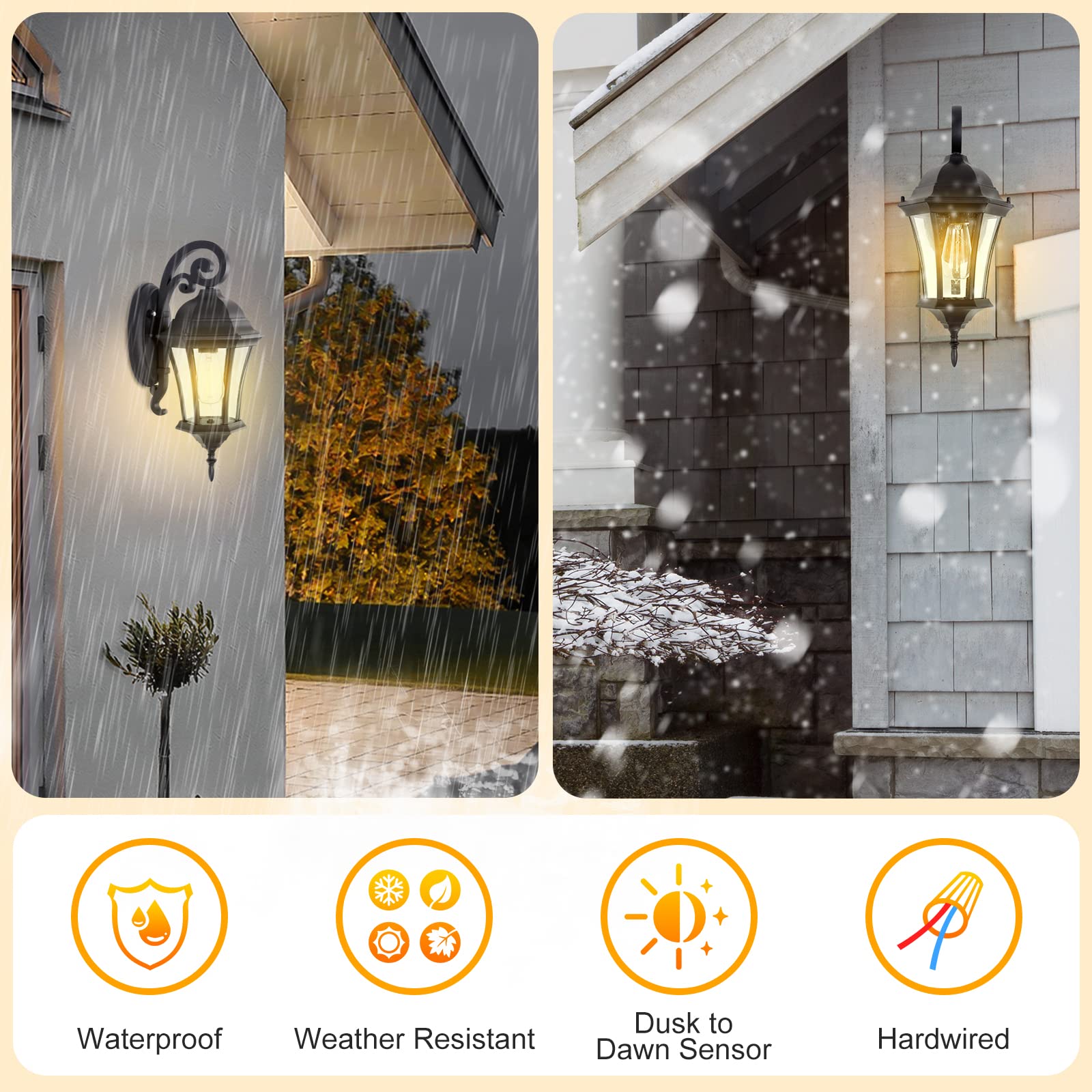 GOALPLUS 18in High Outdoor Porch Wall Lantern with Dusk to Dawn Sensor 2 Pack Exterior Doorway Coach Light Wall Mount for House, Large Photocell Sensor Outside Garage Entrance Wall Sconce for Yard