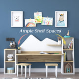 Study Desk with Bookshelf + 2 Stools for Ages 3-8, Wooden Children Activity Table