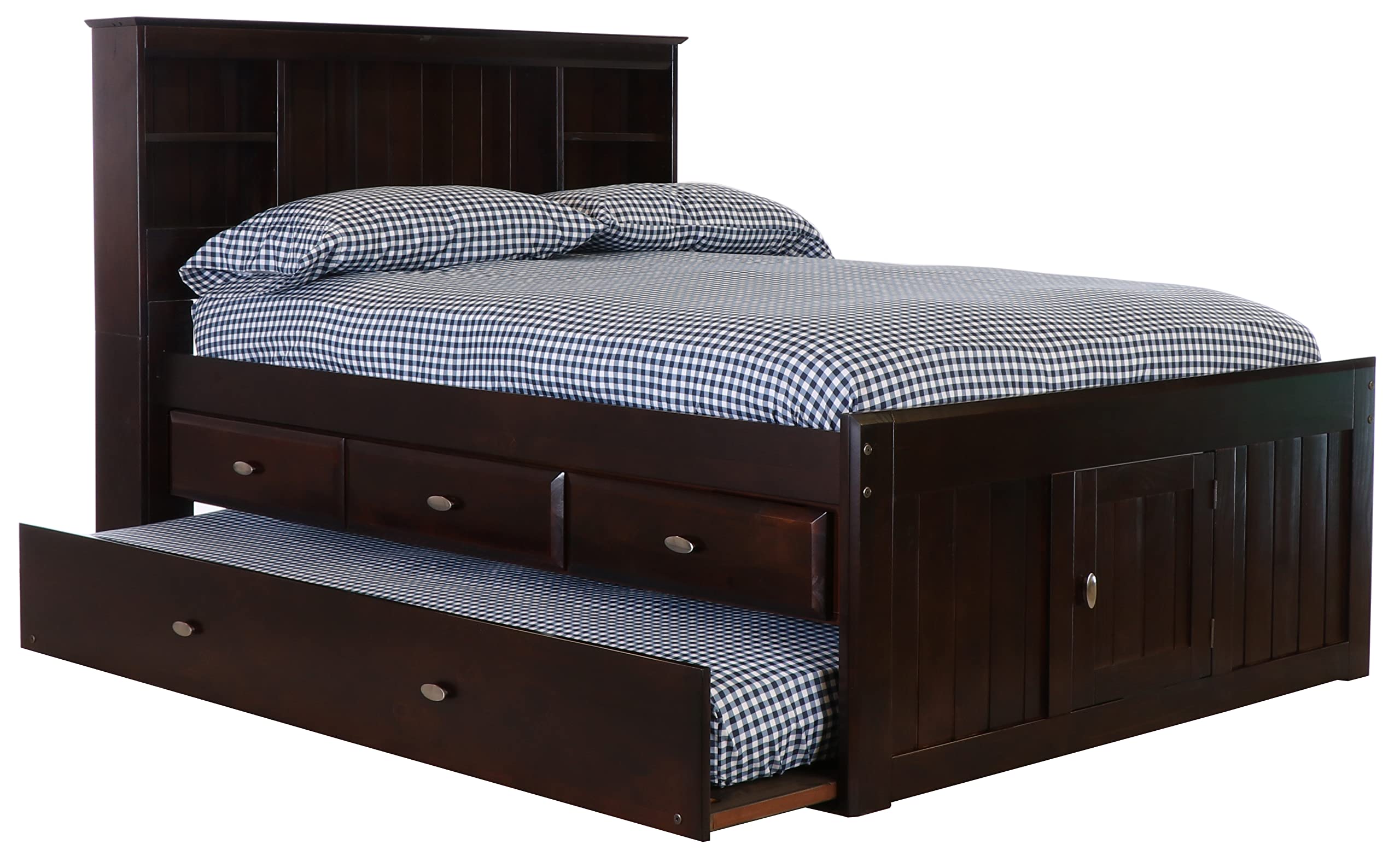 Model 82921K3-22 Full Size Bookcase Bed with Three Drawers and Twin Sized Trundle