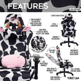 Cow Print Gaming Chair - Ergonomic Office Chair with Memory Foam & Lumbar Support