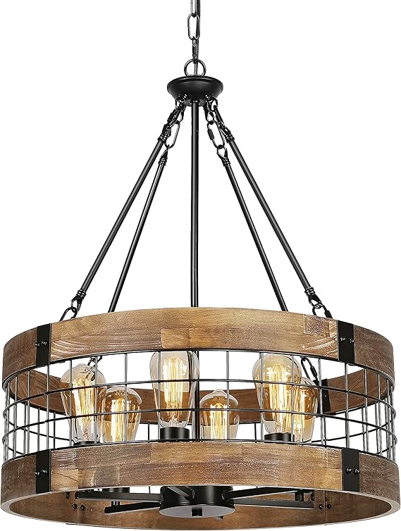 Farmhouse Rustic Chandelier Light Fixture, 4-Light Round Hanging Pendant