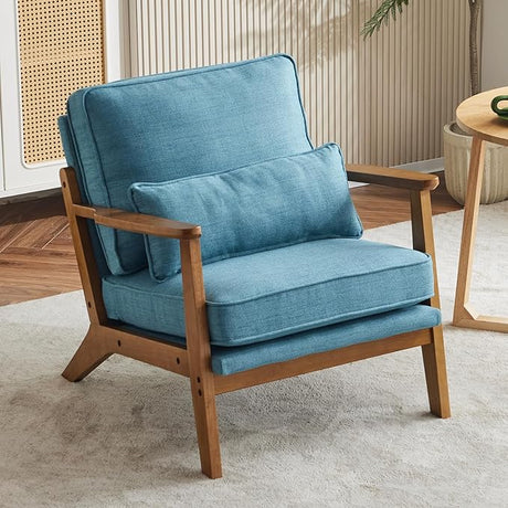 Accent Chair Wide Armrest Mid-Century Lounge Chair Linen Fabric Armchair