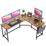 59.1" L-Shaped Gaming Desk, Home Office Computer Desk with Monitor Stand, Brown