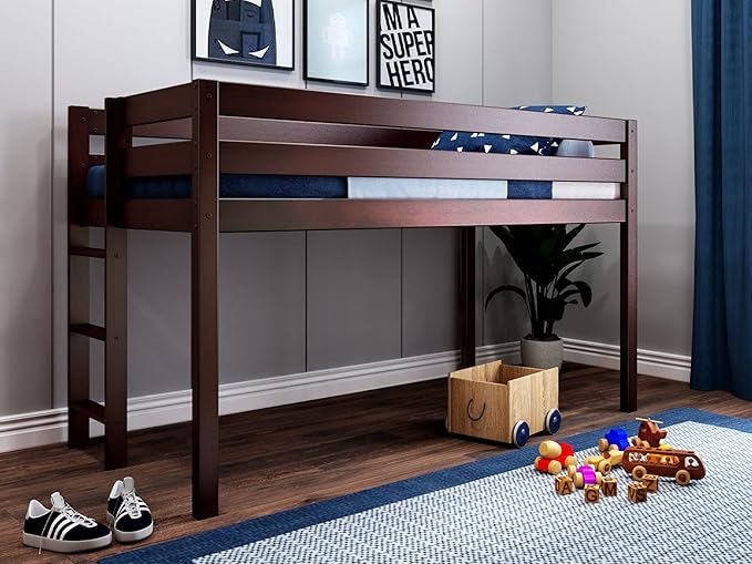 Contemporary Low Loft Twin Bed with a 3 Drawer Stairway, Blue