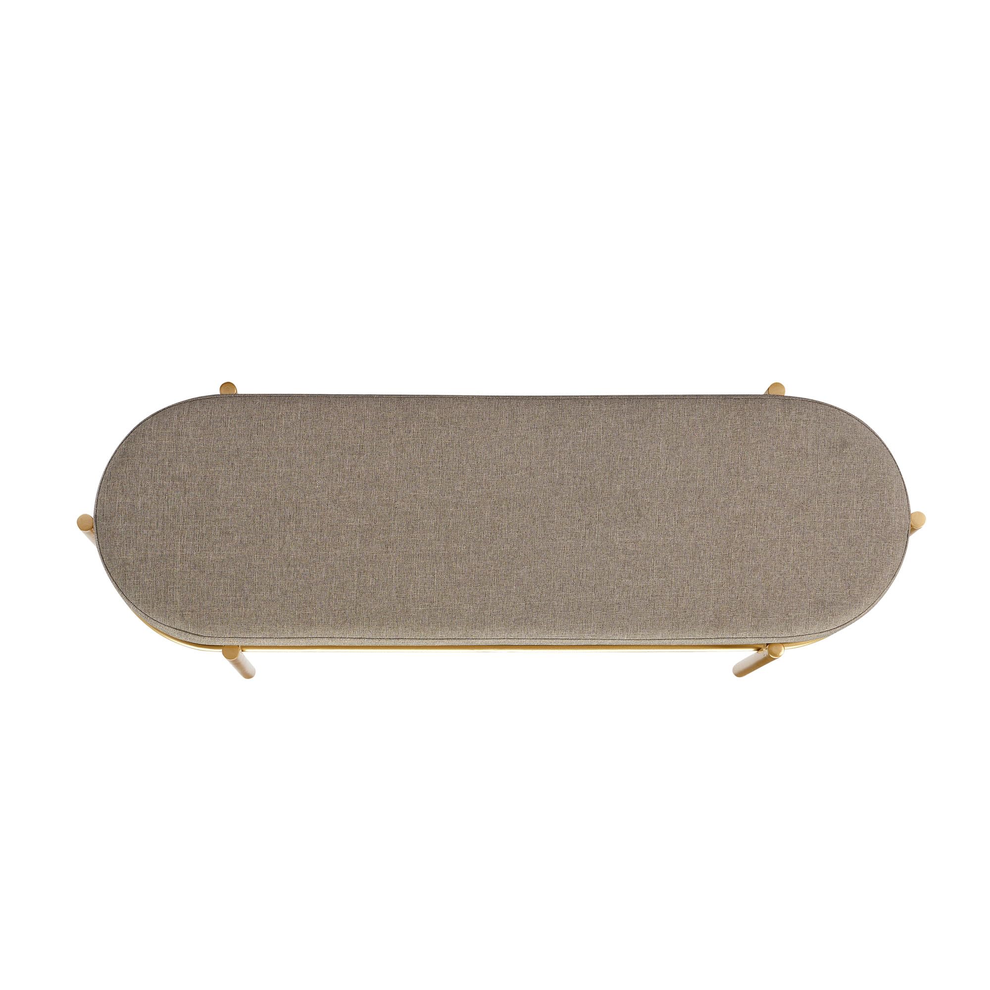 Modern Glam Upholstered Oval Entry Bench, 48 Inch, Taupe/Gold