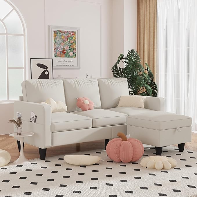 78'' Convertible Sectional Sofa Couch, Green 3 Seat L-Shaped Couch