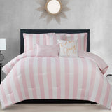 Cabana Stripe Reversible Bedding Set - King Size - Black and Hot Pink Stripe Print