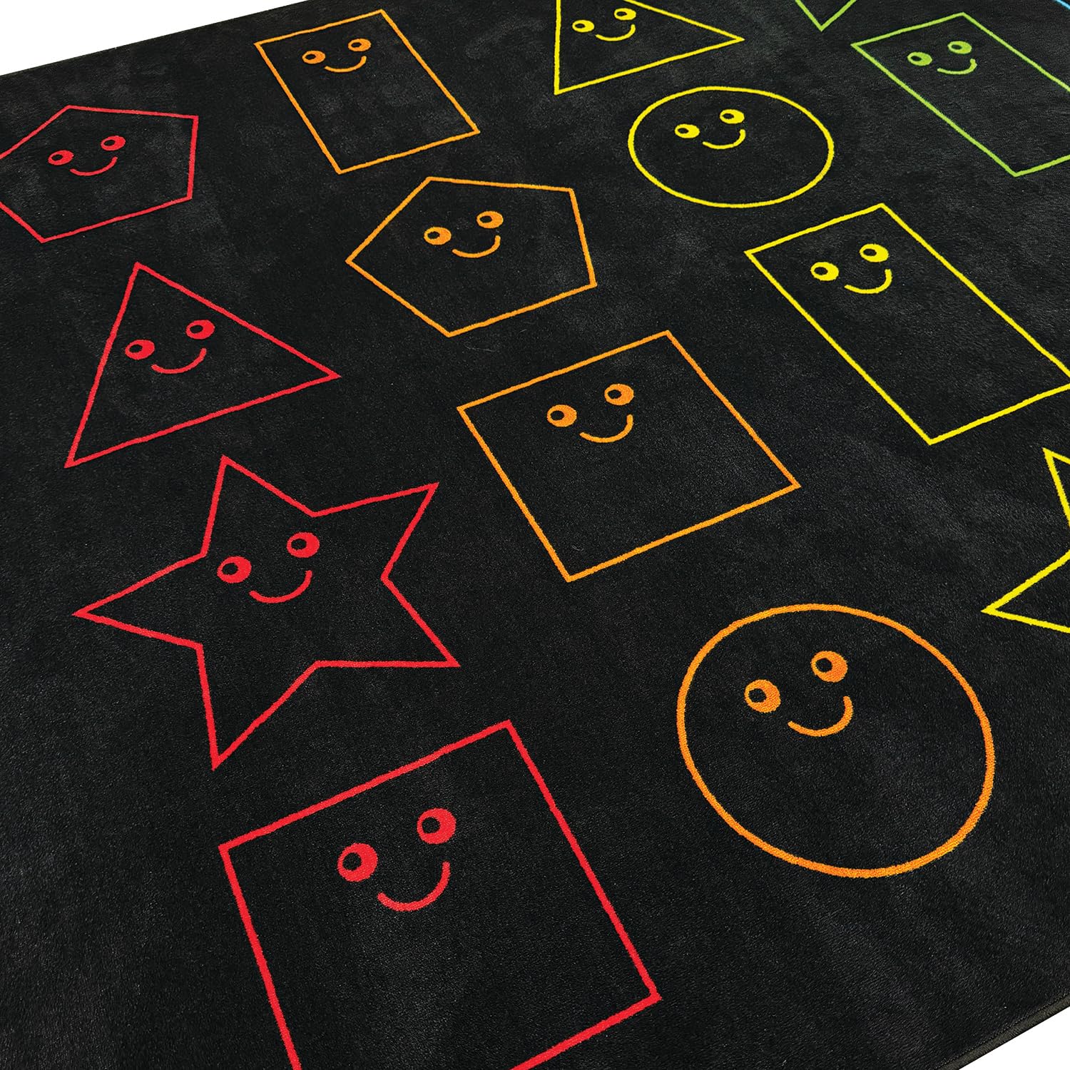 Zety - Nylon School Girl Style Classroom Rugs Elementary - 7.6x12 FT - Playroom and Toddler Rugs- Educational Smiley face Rug for Kids Room, Classroom, Daycare, and Home Learning - Black Pastel Rug