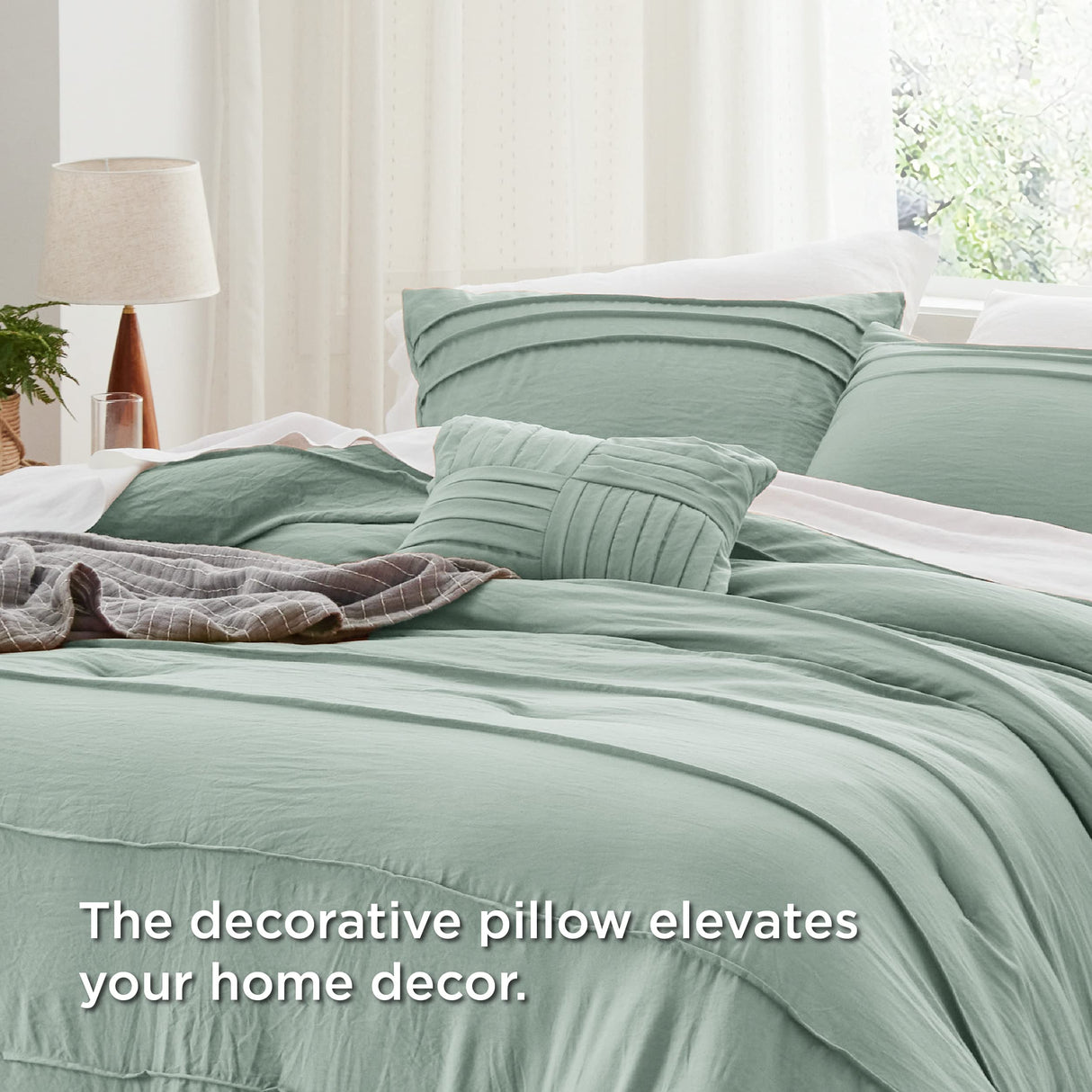 Sage Green California King Comforter Set - 4 Pieces Pinch Pleated Bed Set