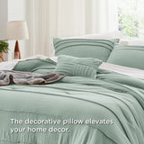 Sage Green California King Comforter Set - 4 Pieces Pinch Pleated Bed Set