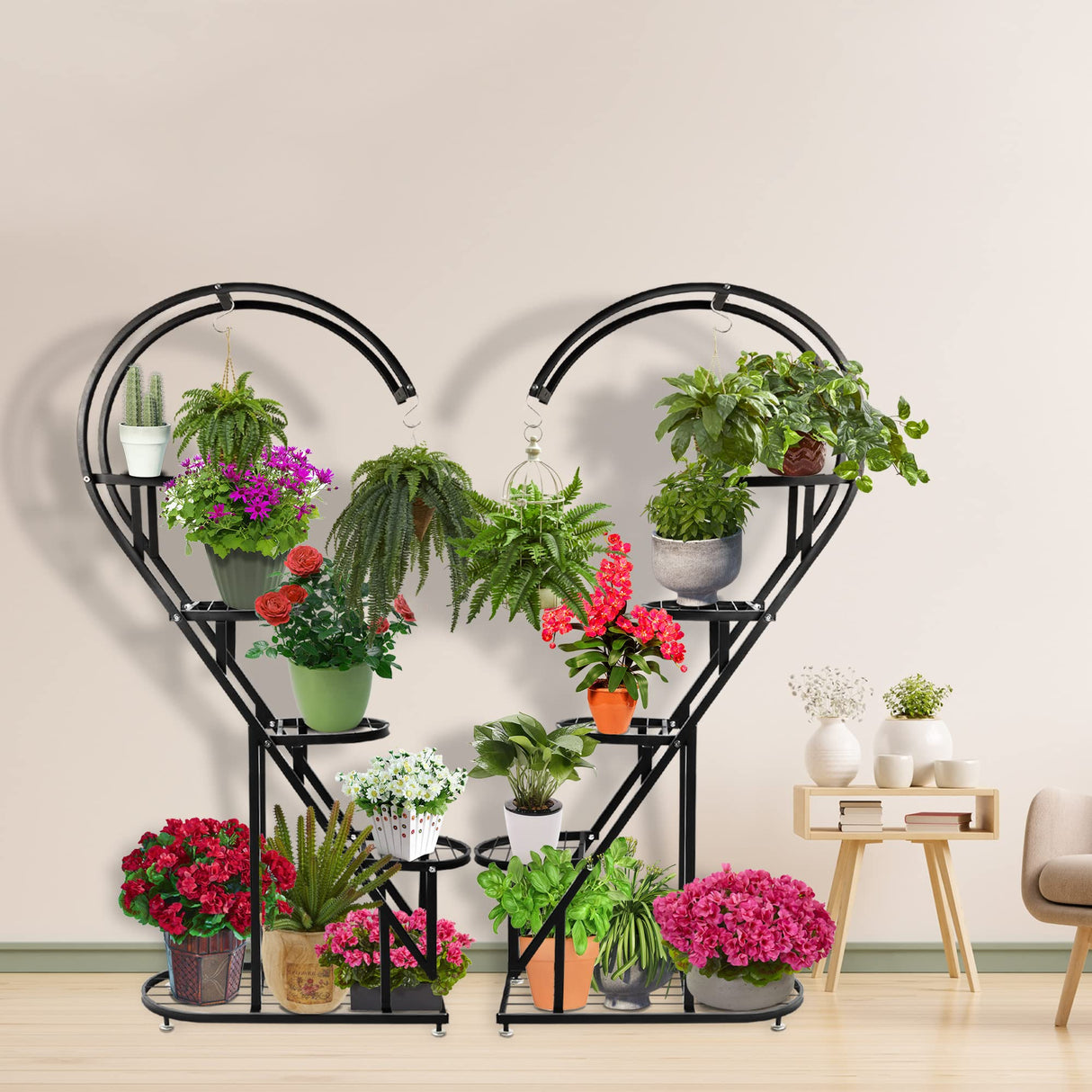 5 Tiers Metal Plant Stand Flower Stand Heart Shape Ladder Plant Stand