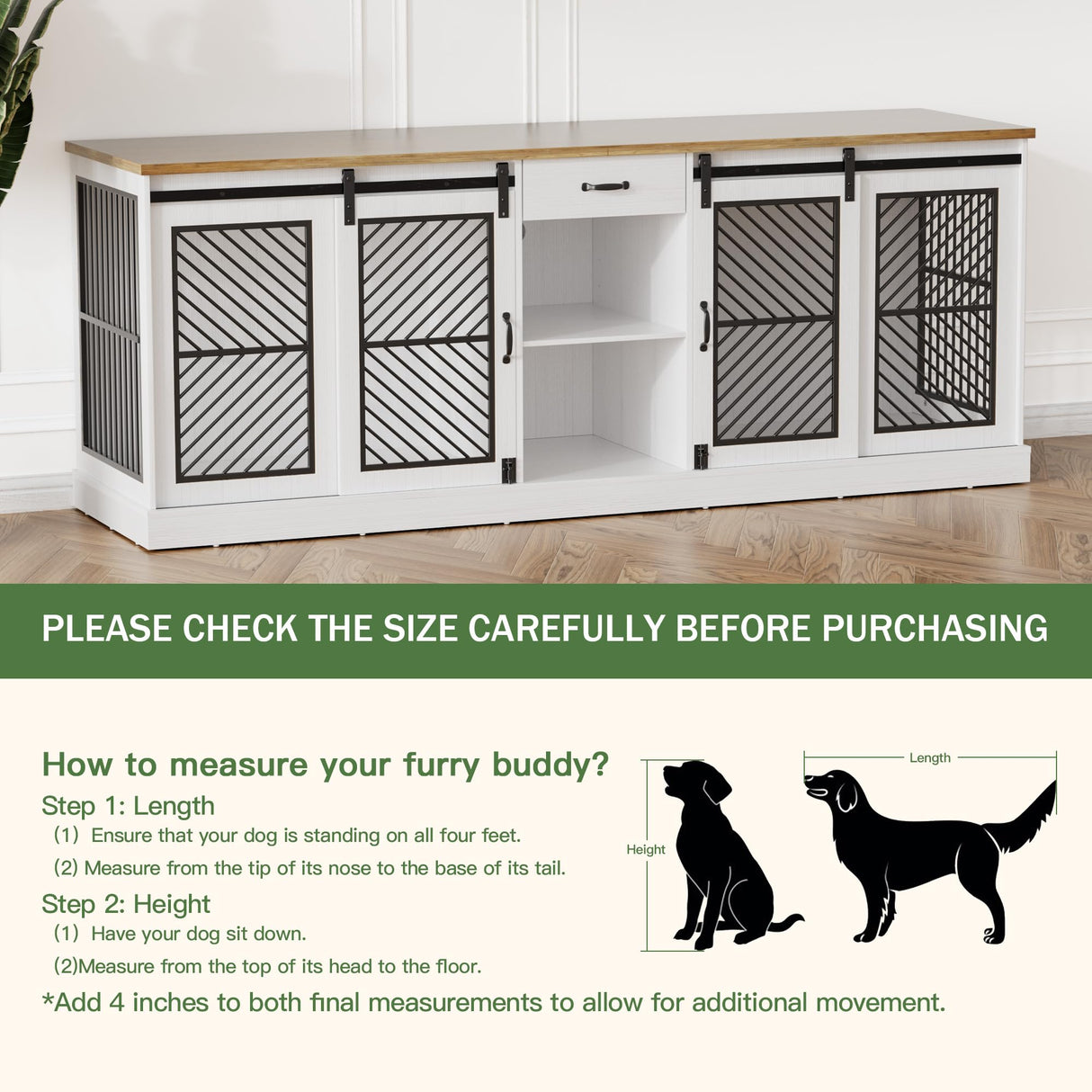 87" Double Dog Crate Furniture - Heavy Duty Indoor Kennel TV Stand