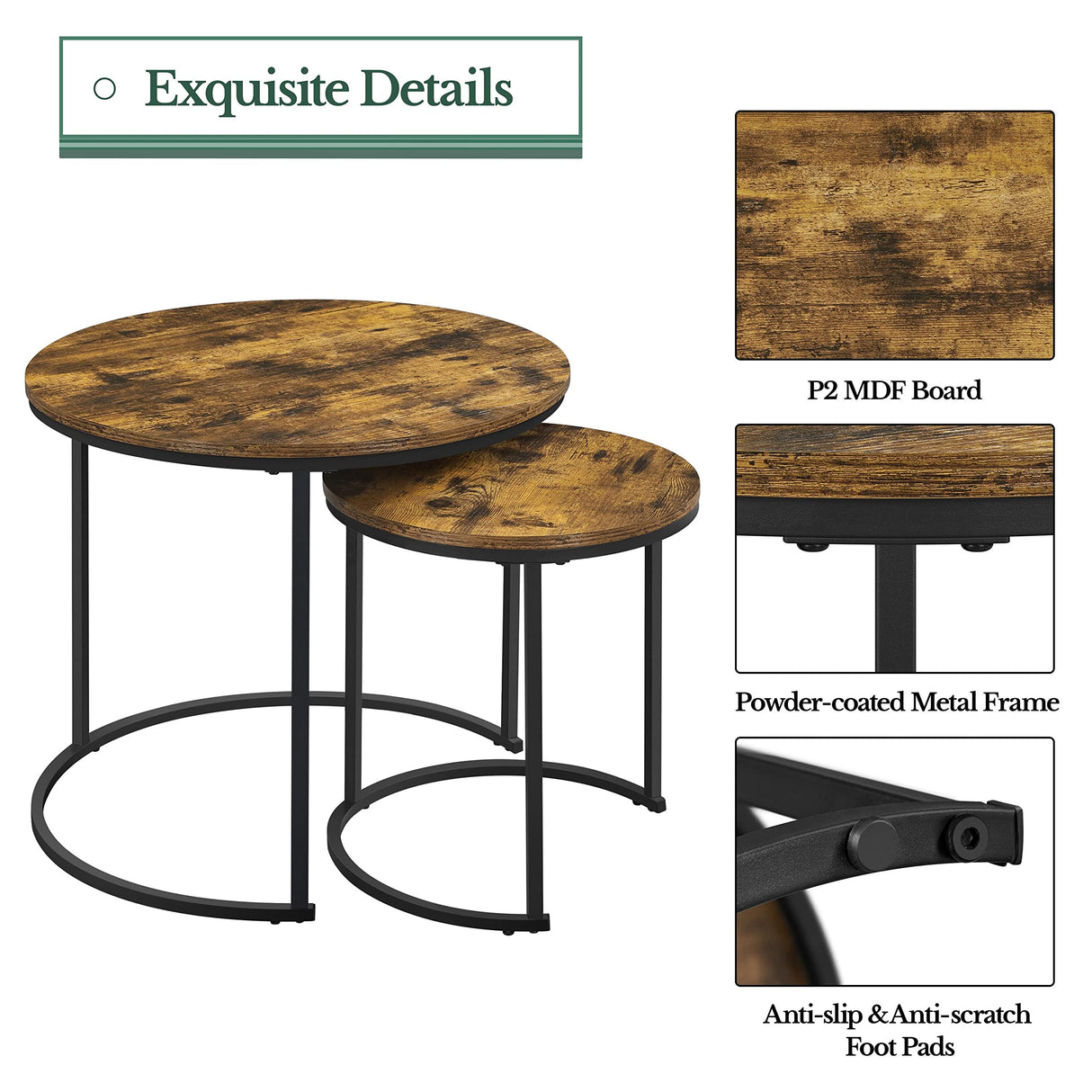 Industrial Round Nesting Coffee Table Set of 2, Circle Coffee Table Nested Sets Sturdy