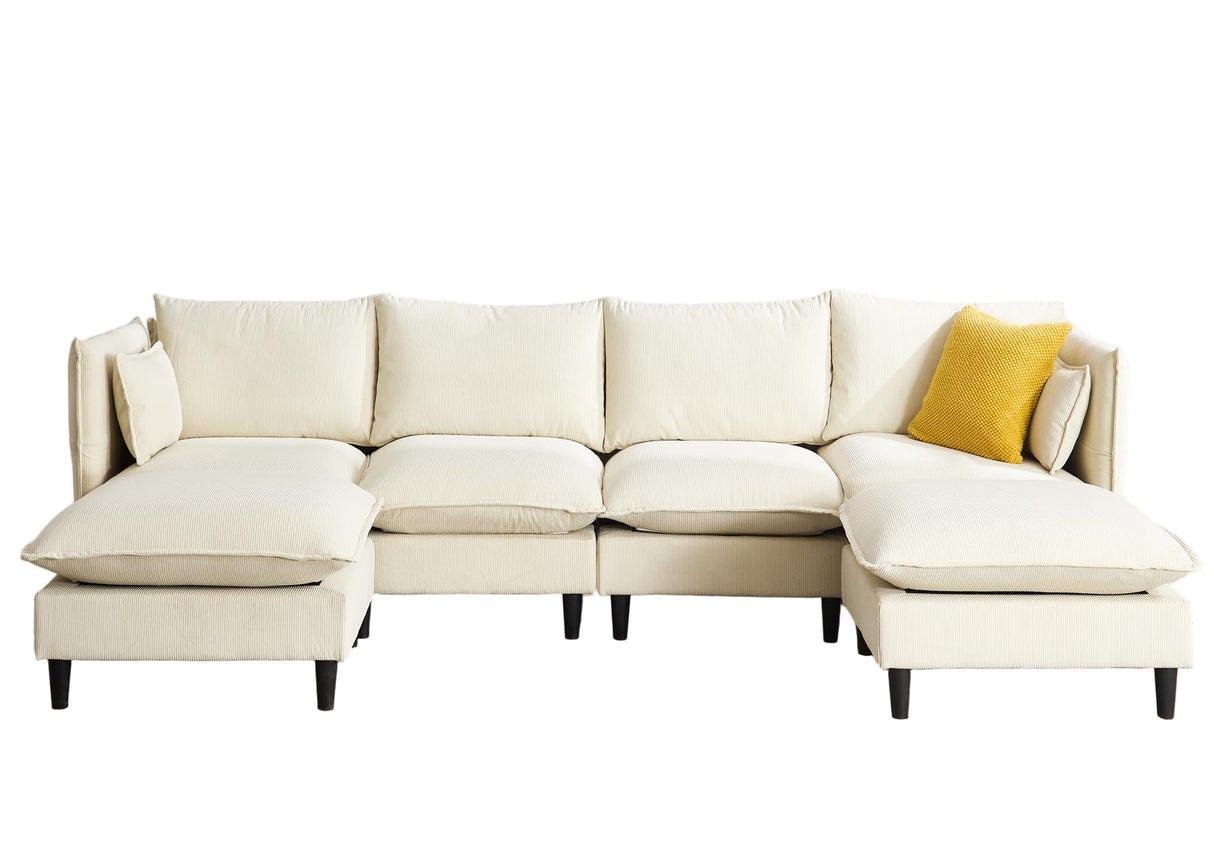 118" U-Shaped Modular Sectional Sofa, Convertible Sleeper Sofa with Ottoman
