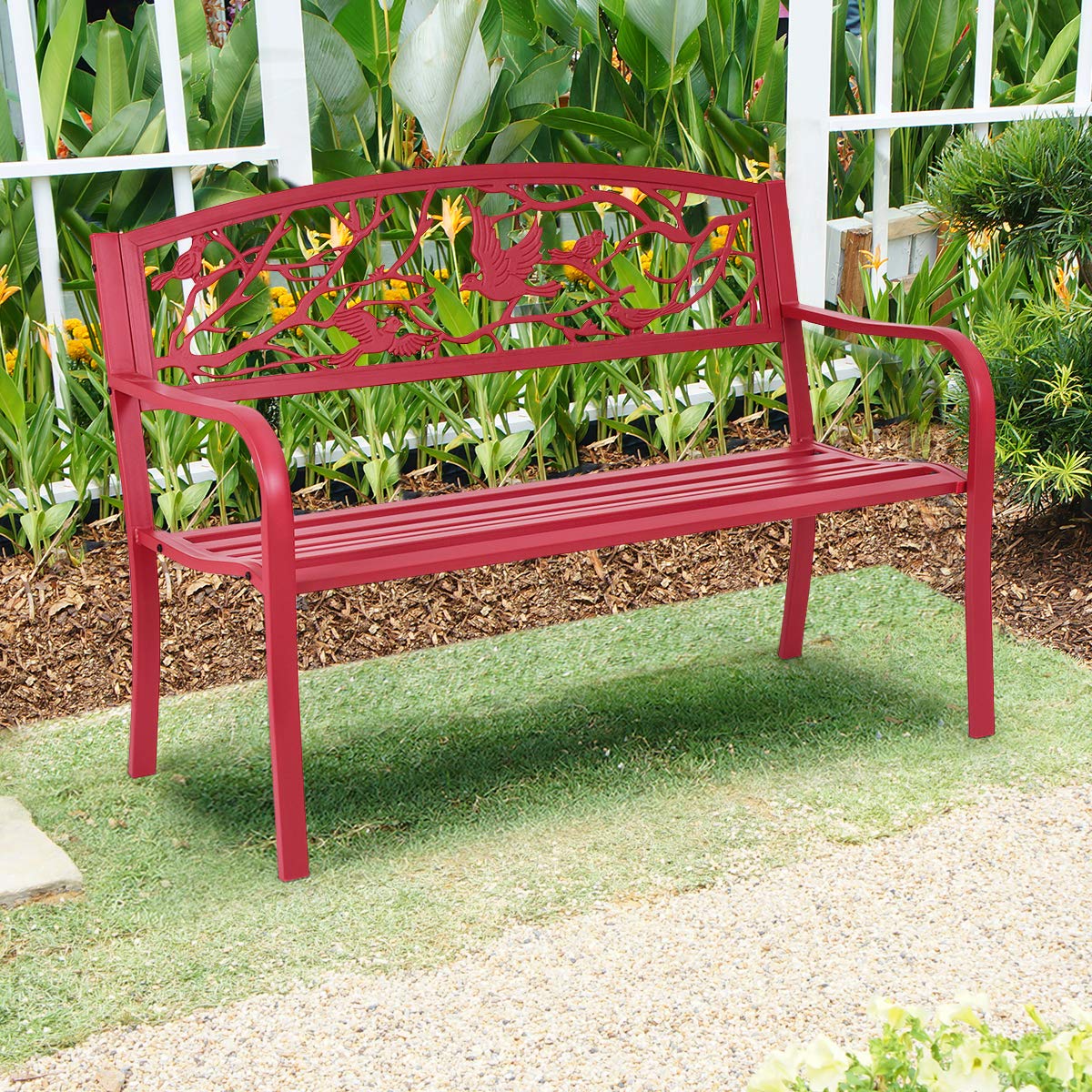 50”Outdoor Bench with Cast Iron Backrest & Ergonomic Armrest