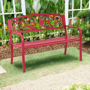 50”Outdoor Bench with Cast Iron Backrest & Ergonomic Armrest