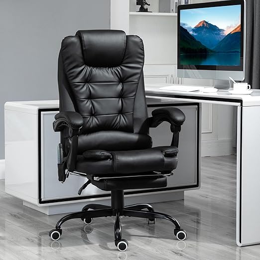 Massage Computer Chair with Padded seat and Adjustable Height - Black PU Leather