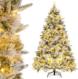 Goplus 6ft Pre-Lit Snow Flocked Artificial Christmas Tree, Hinged Xmas Tree