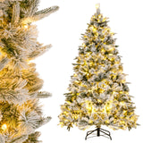 Goplus 6ft Pre-Lit Snow Flocked Artificial Christmas Tree, Hinged Xmas Tree