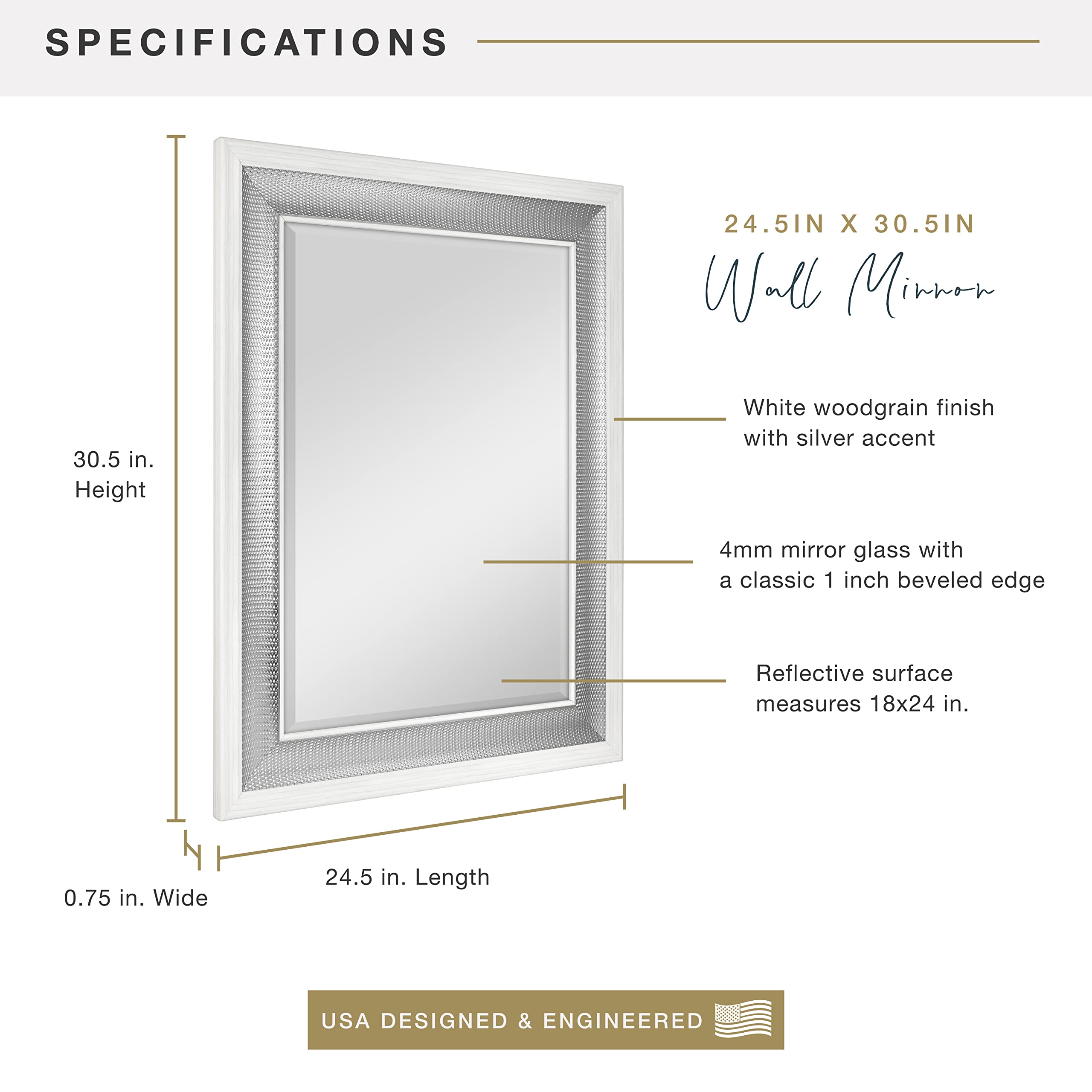large Wall Mirror, Modern Rectangle Mirror Home Decor for Living Room, Bedroom,