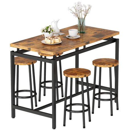 5 Pcs Dining Table Set, Industrial Kitchen Table and Chairs for 4, Bar Table Set Height