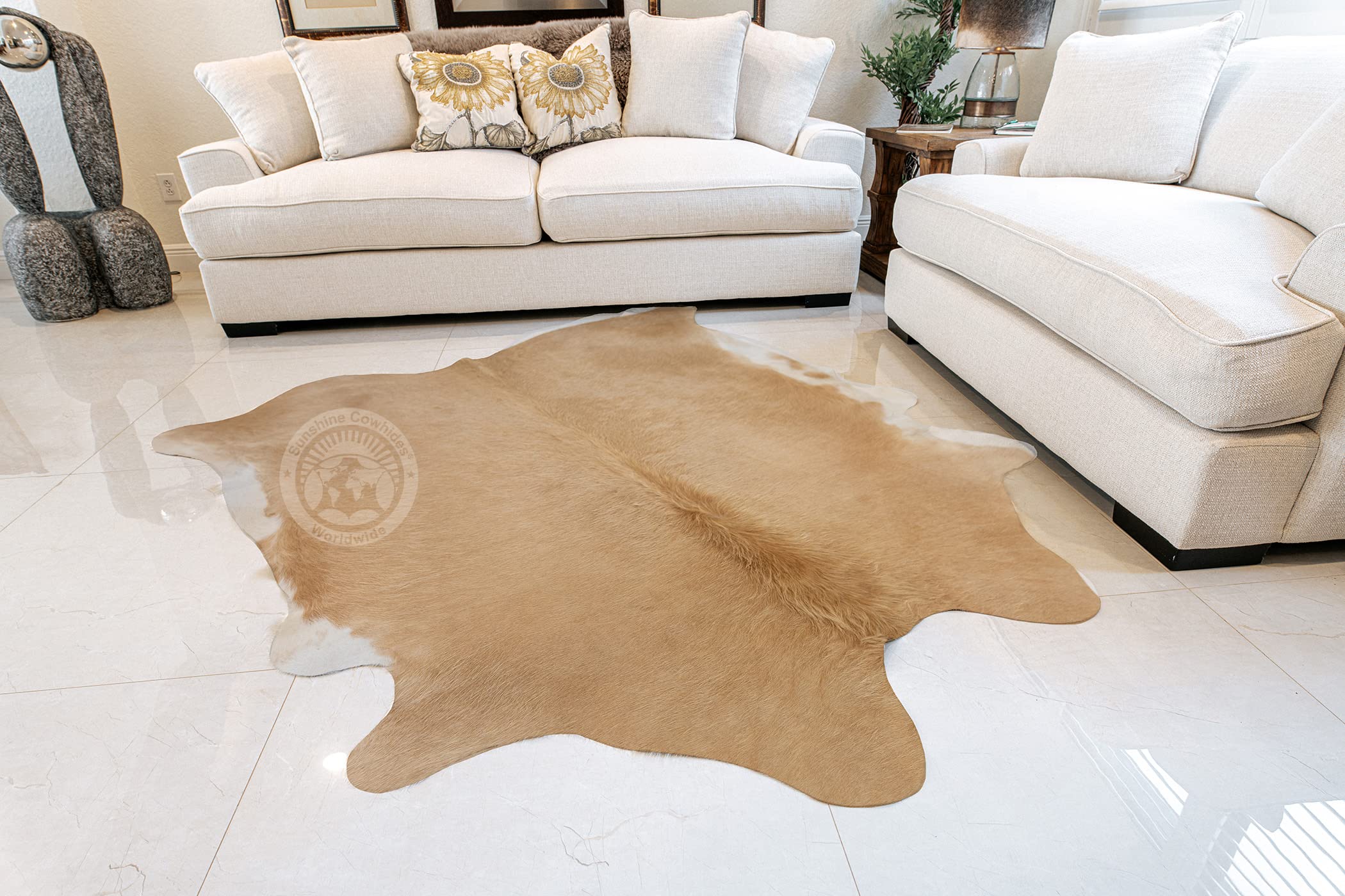 100% Genuine Palomino Beige and White Cowhide Rug - Modern Style Animal Skin Rug