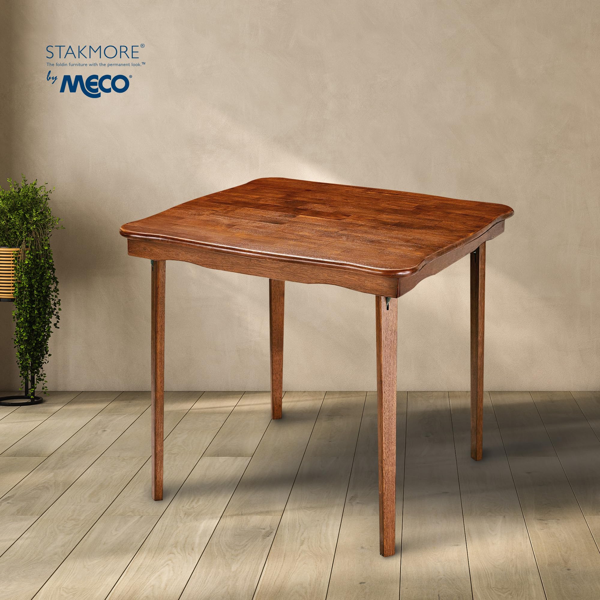 Stakmore Stylish Durable Versatile Square Solid Wood Scalloped Edge Compact Folding Traditional Card