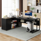 71 inch Executive Desk, L Shaped Desk with Cabinet Storage, Executive Office Desk