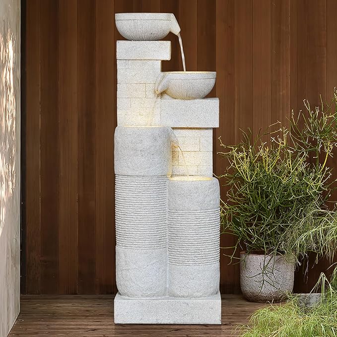 42.52" Outdoor Garden Water Fountain with Lights 4 Tiers Cascading Large Waterfall
