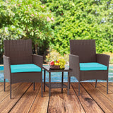 3 Piece Outdoor Furniture Set Patio Brown Wicker Chairs Furniture Bistro Conversation