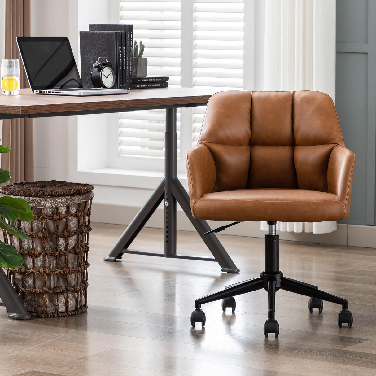 Modern PU Leather Office Chair, Height Adjustable Comfy Desk Chair with Wheels