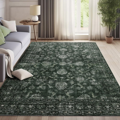 Boho Green Area Rug 5x7 Large Vintage Rug for Living Room Bedroom Dining Table