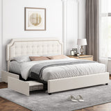 Upholstered Queen Bed Frame with 4 Storage Drawers, Platform Bed Frame with Curved