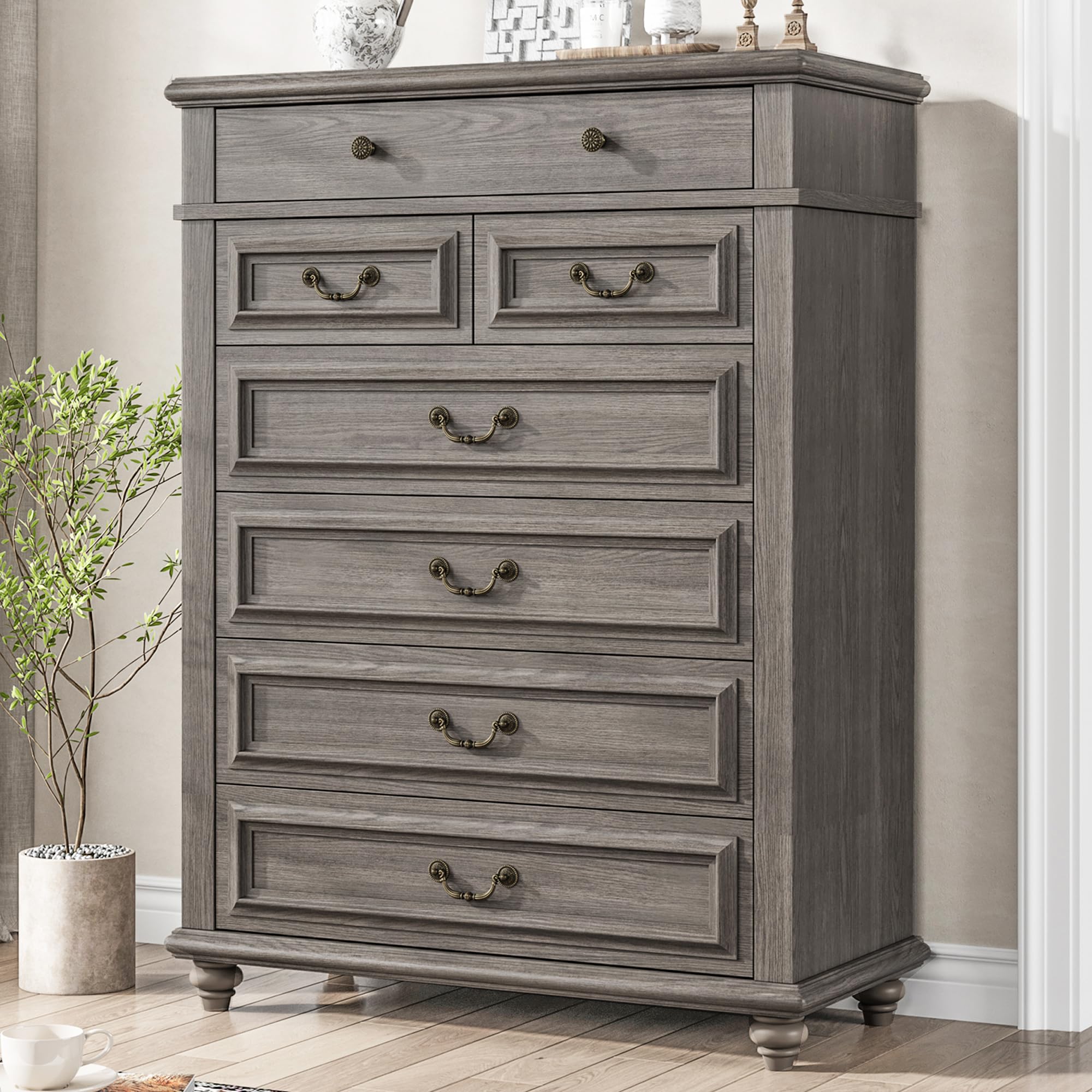 Farmhouse Dresser for Bedroom 7 Drawer Dresser with Deep Drawers