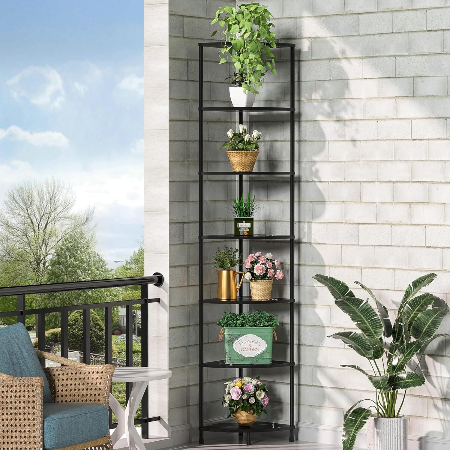 Corner Plant Stand Shelf, 5 Tier Tall Shelf Plant Stand for Indoor Plants, Rustic Brown