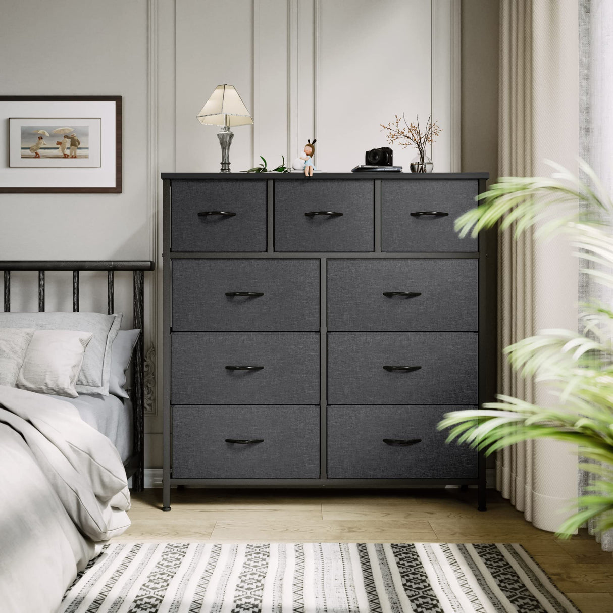 Fabric Dresser with 7 Drawers - Storage Tower (Black/ Grey) & 9 Drawers-Fabric Storage Tower