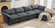 L Shaped Sectional Couch with Removable Ottoman, 5 Seater Modular Sofa