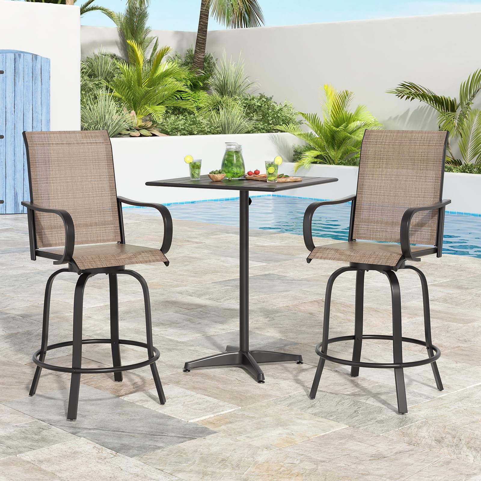 Outdoor Bar Stools Set of 2, Swivel Patio Barstools with Textilene Fabric