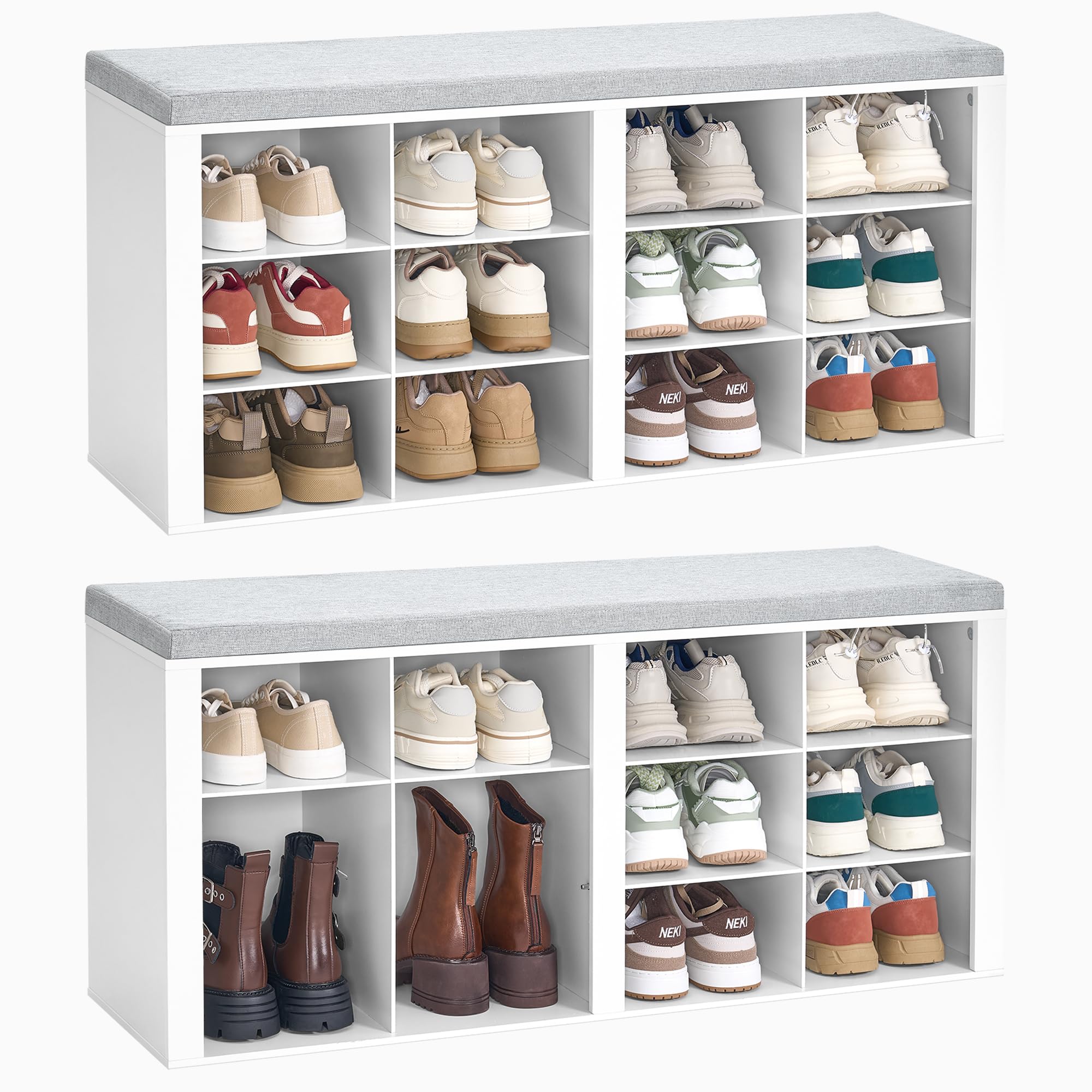 Shoe Bench with Cushion, Entryway Storage Bench