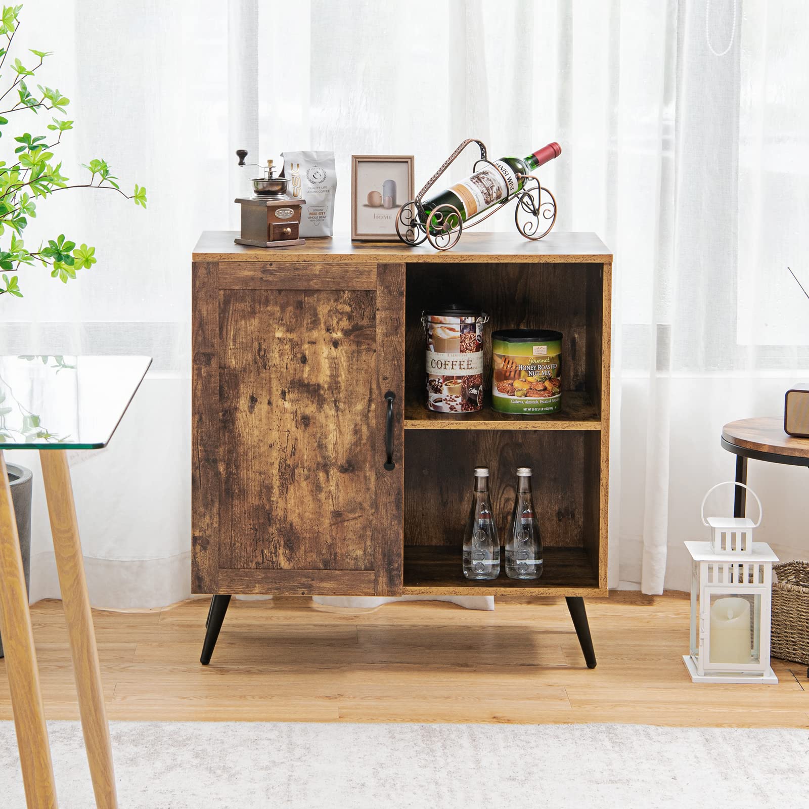 Mid-Century Storage Cabinet, Buffet Sideboard with Single Door & Adjustable Shelves
