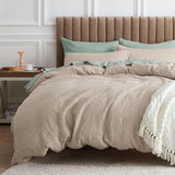 Waffle Comforter Set King, Beige Soft Cotton Bedding, Waffle Weave Bed Set